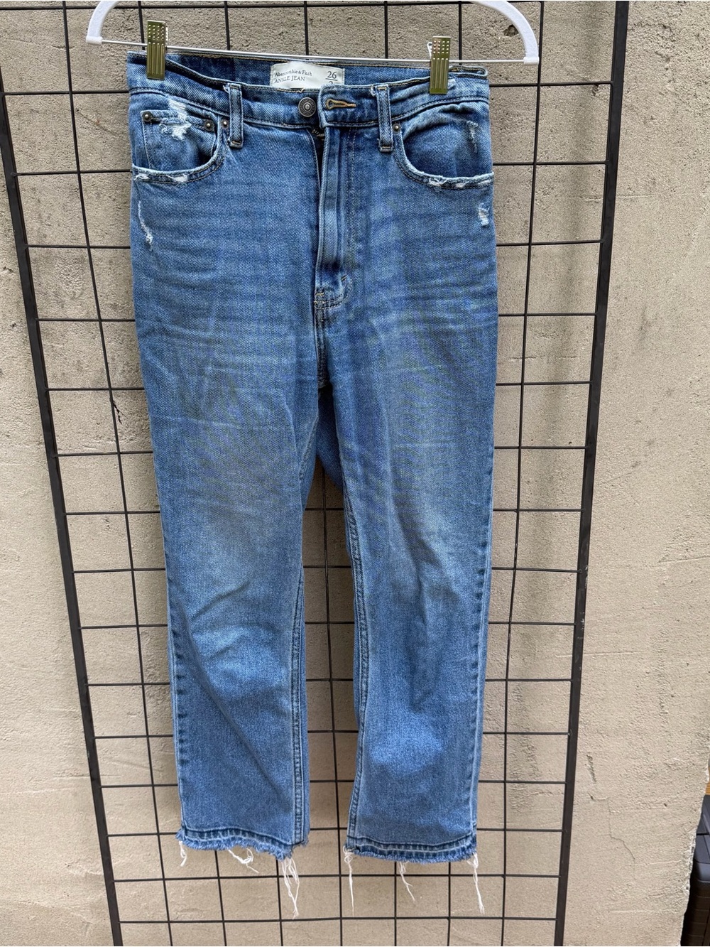 Abercrombie & Fitch Medium Blue Straight Jeans with Distressed Details